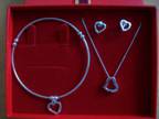 Silver Heart Bangle Earrings and Pendant Gift Set